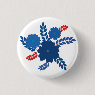 Simple blue flowers vector design 3 cm round badge