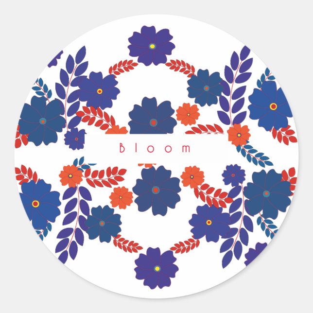 Simple blue flowers vector design classic round sticker (Front)