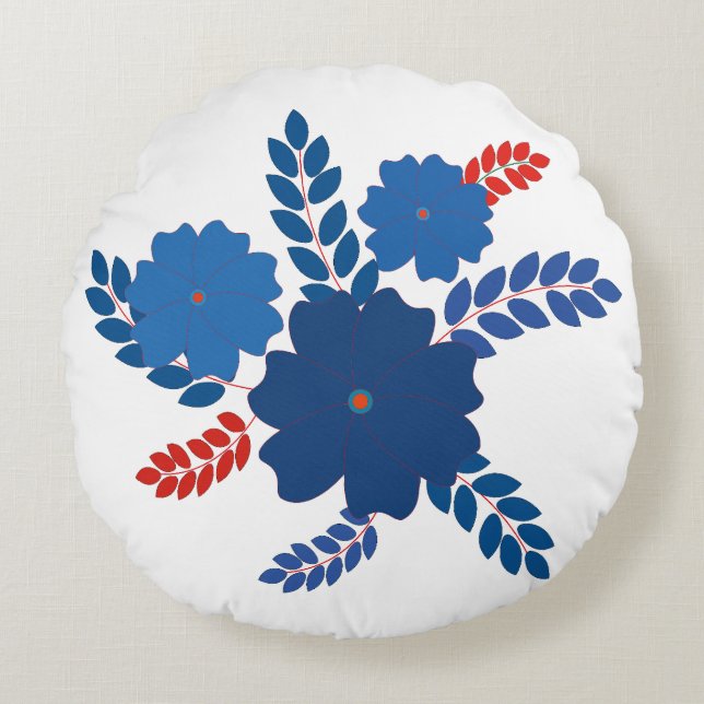 Simple blue flowers vector design round cushion (Front)