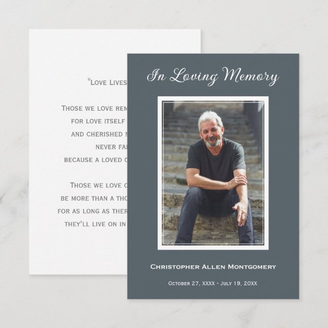 Simple Blue Funeral Photo Memorial Prayer Card (Front/Back)