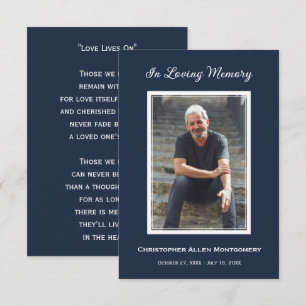 Simple Blue Funeral Photo Memorial Prayer Card