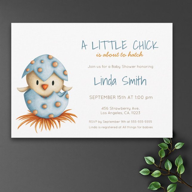 Simple Blue Gender Neutral Baby Bird Baby Shower Invitation (Creator Uploaded)