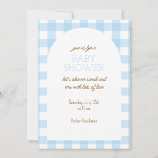 Simple Blue Gingham Baby Shower Invitation