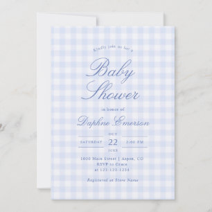 Simple Blue Gingham Baby Shower Invitation