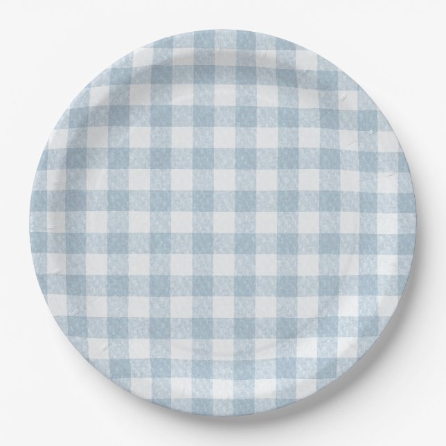 Simple Blue Gingham Paper Plate (Front)