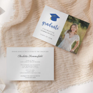Simple Blue Gold Graduation Cap Tassel Invitation