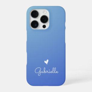 Simple Blue Gradient Heart Minimal Script Name iPhone 16 Pro Case