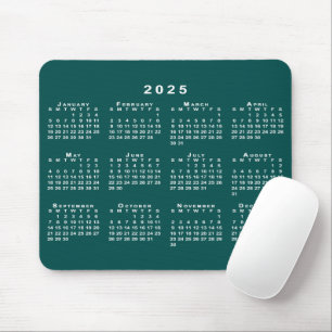 Simple Blue-Green and White 2025 Calendar Mouse Pad