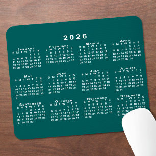 Simple Blue-Green and White 2026 Calendar Mouse Pad