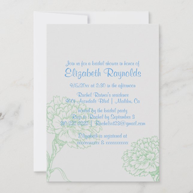 Simple Blue & Green Bridal Shower Invitations (Front)