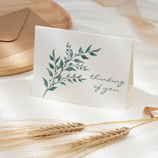 Simple Blue Green Leafy Sprig Sympathy Card (Creator Uploaded)