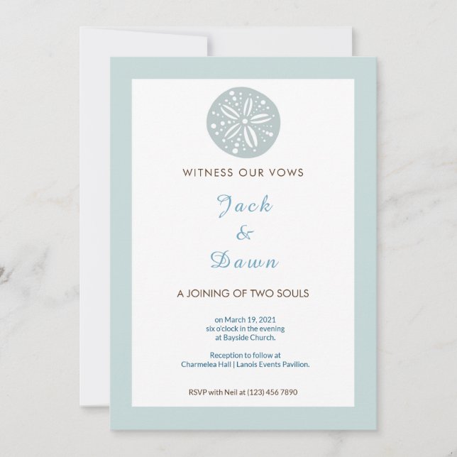 Simple Blue Green Sand Dollar Wedding Invitation (Front)