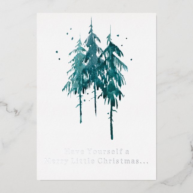 Simple Blue-Green Watercolor Pine Trees Christmas (Front)