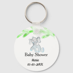 Simple blue grey baby elephant baby shower add nam key ring