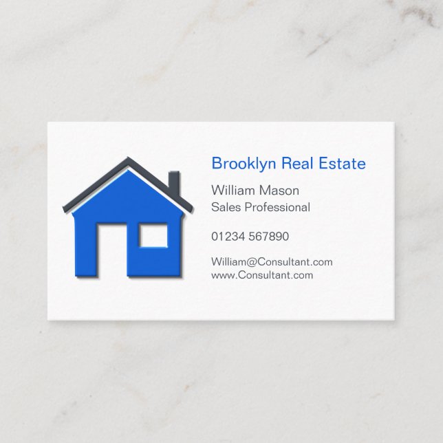 Simple Blue & Grey Home Icon Real Estate Agent Car Business Card (Front)
