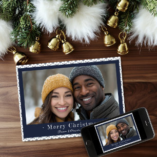 Simple Blue Grey Snowflake Christmas Photo Holiday