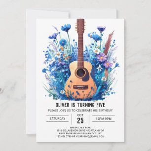 Simple Blue Guitar Boy Birthday Invitation