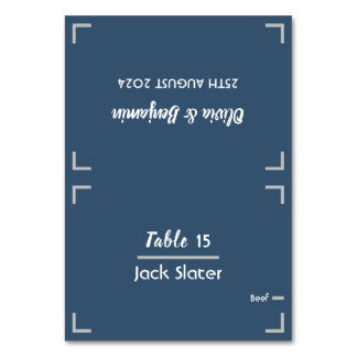 Simple Blue Handwritten Script Wedding Table Card
