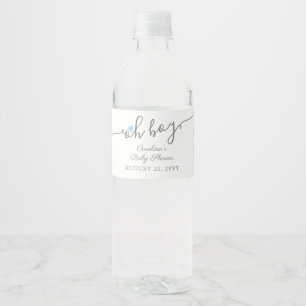 Simple Blue Heart Boy Baby Shower Water Bottle Lab Label