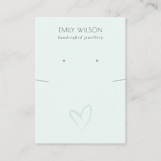 Simple Blue Heart Necklace Earring Display Business Card (Front)