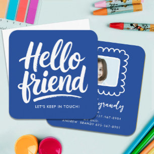 Simple Blue Hello Playdate Parents Contact Photo Square Business Card