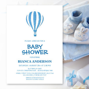 Simple Blue Hot Air Balloon Baby Shower Invitation