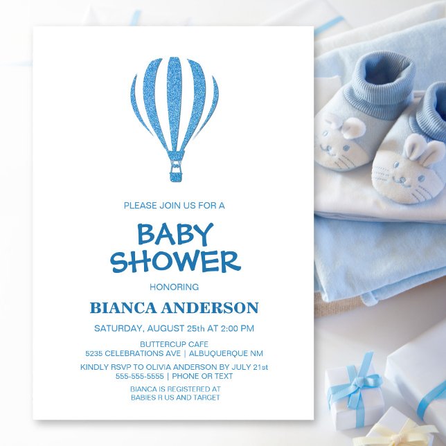 Simple Blue Hot Air Balloon Baby Shower Invitation (Creator Uploaded)