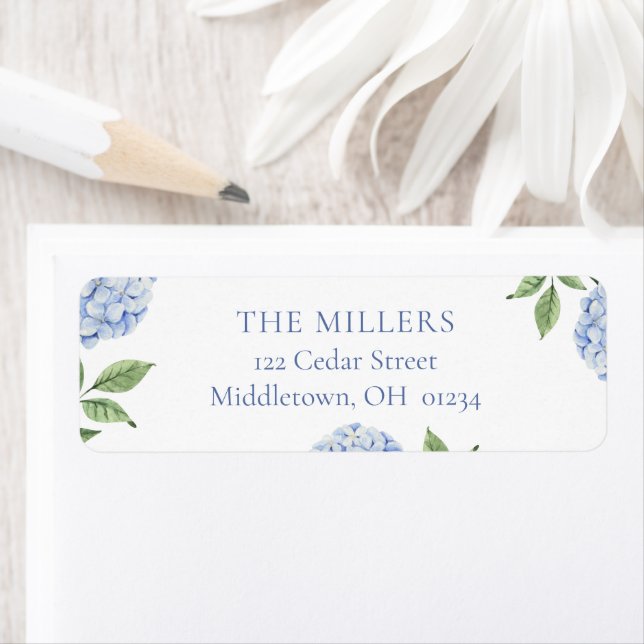Simple Blue Hydrangea Personalised Return Address (Insitu)