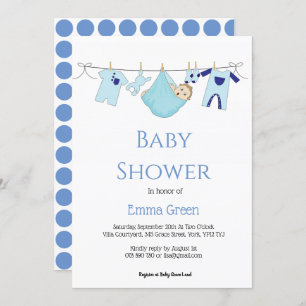Simple Blue illustration Boy Baby Shower Invitation