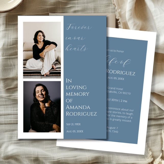 Simple Blue In Loving Memory Funeral Photo Invitation (Creator Uploaded)