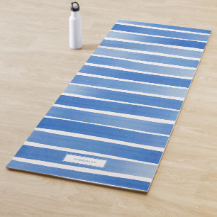 Simple Blue Indigo Stripe Relaxing Personalised Yoga Mat