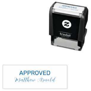 Simple Blue Ink 'APPROVED' with Custom Signature Self-inking Stamp