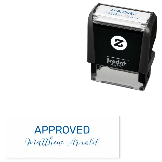 Simple Blue Ink 'APPROVED' with Custom Signature Self-inking Stamp (In Situ)