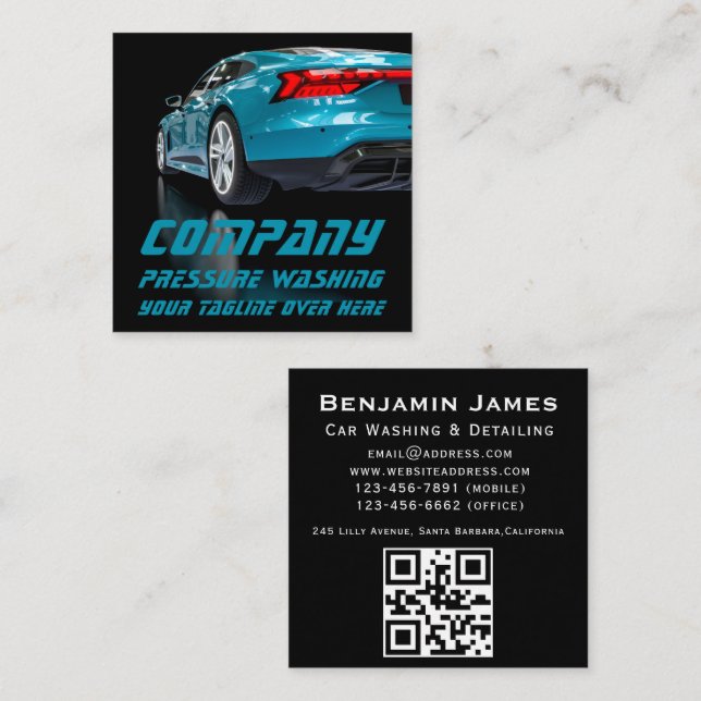 Simple Blue Luxury Car Company QR Code Square Business Card (Front/Back)