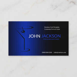 Simple Blue Martini Bartender Template Business Card