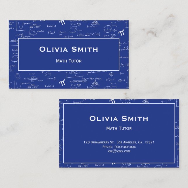 Simple Blue Math Tutor Teacher Formula Pattern Business Card (Front/Back)