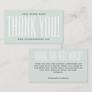 Simple blue minimalist thank you business card