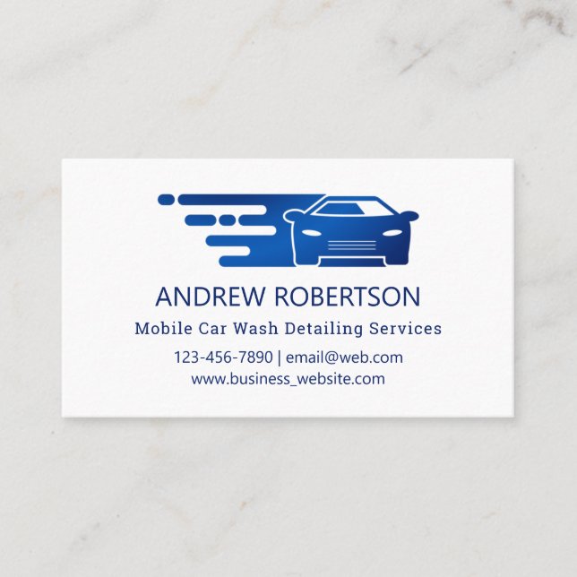 Simple Blue Mobile Car Wash Auto Detailing Business Card (Front)