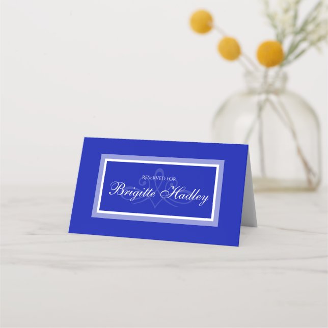 Simple blue modern minimalist wedding place card (Front)