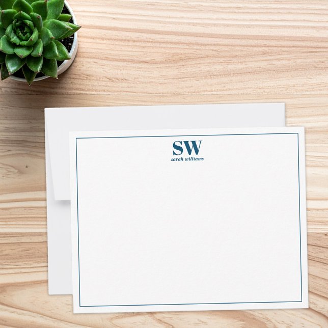 Simple Blue Modern Personalised Monogram Card (Creator Uploaded)