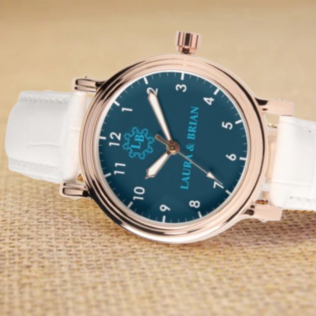 Simple Blue Monogram couple names  Watch (Creator Uploaded)