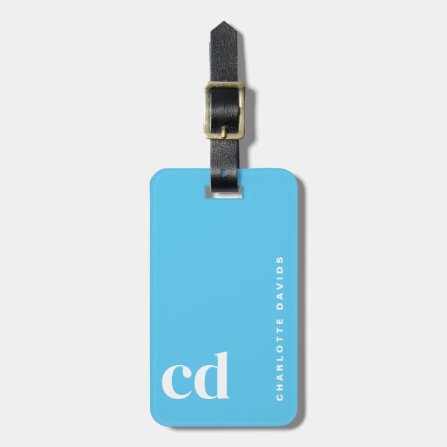 Simple Blue Monogram  Luggage Tag (Front Vertical)