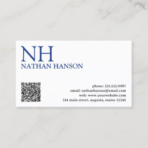 Simple Blue Monogram Modern Business Card