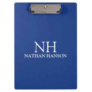 Simple Blue Monogram Modern Clipboard