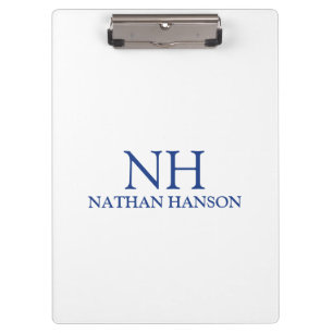 Simple Blue Monogram Modern Clipboard