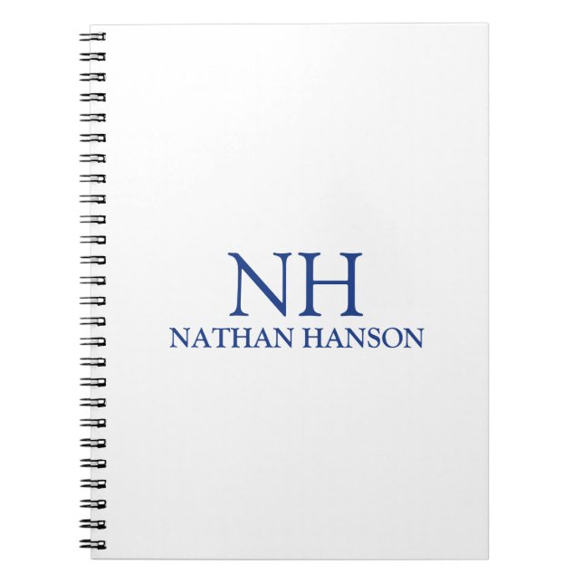 Simple Blue Monogram Modern Notebook (Front)