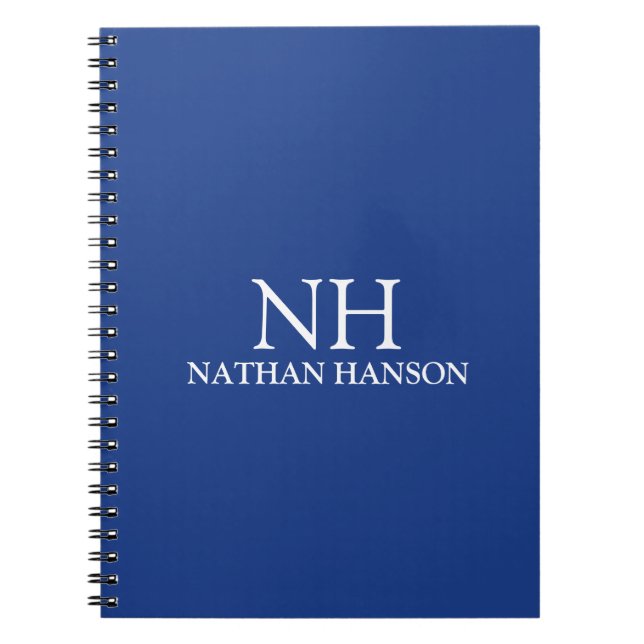 Simple Blue Monogram Modern Notebook (Front)