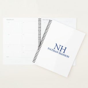 Simple Blue Monogram Modern Planner