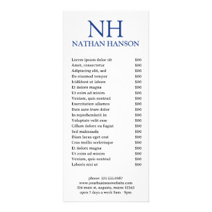 Simple Blue Monogram Modern Rack Card