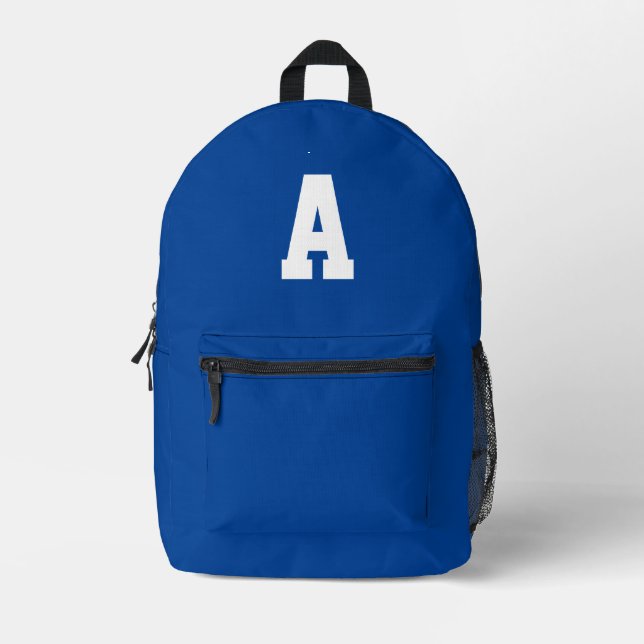 Simple Blue Monogram Printed Backpack (Front)